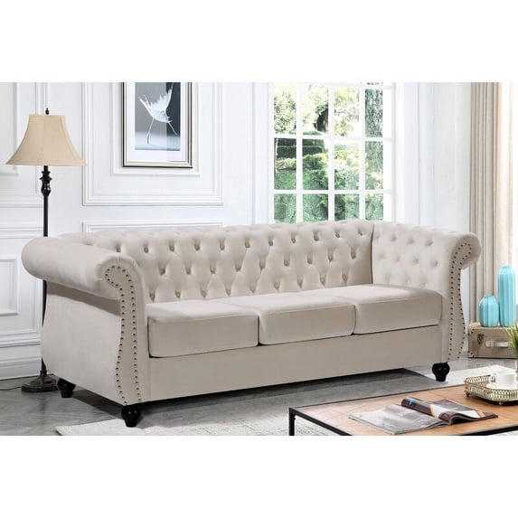 Uspridefurniture Antoinette Sofa, Ivory Velvet