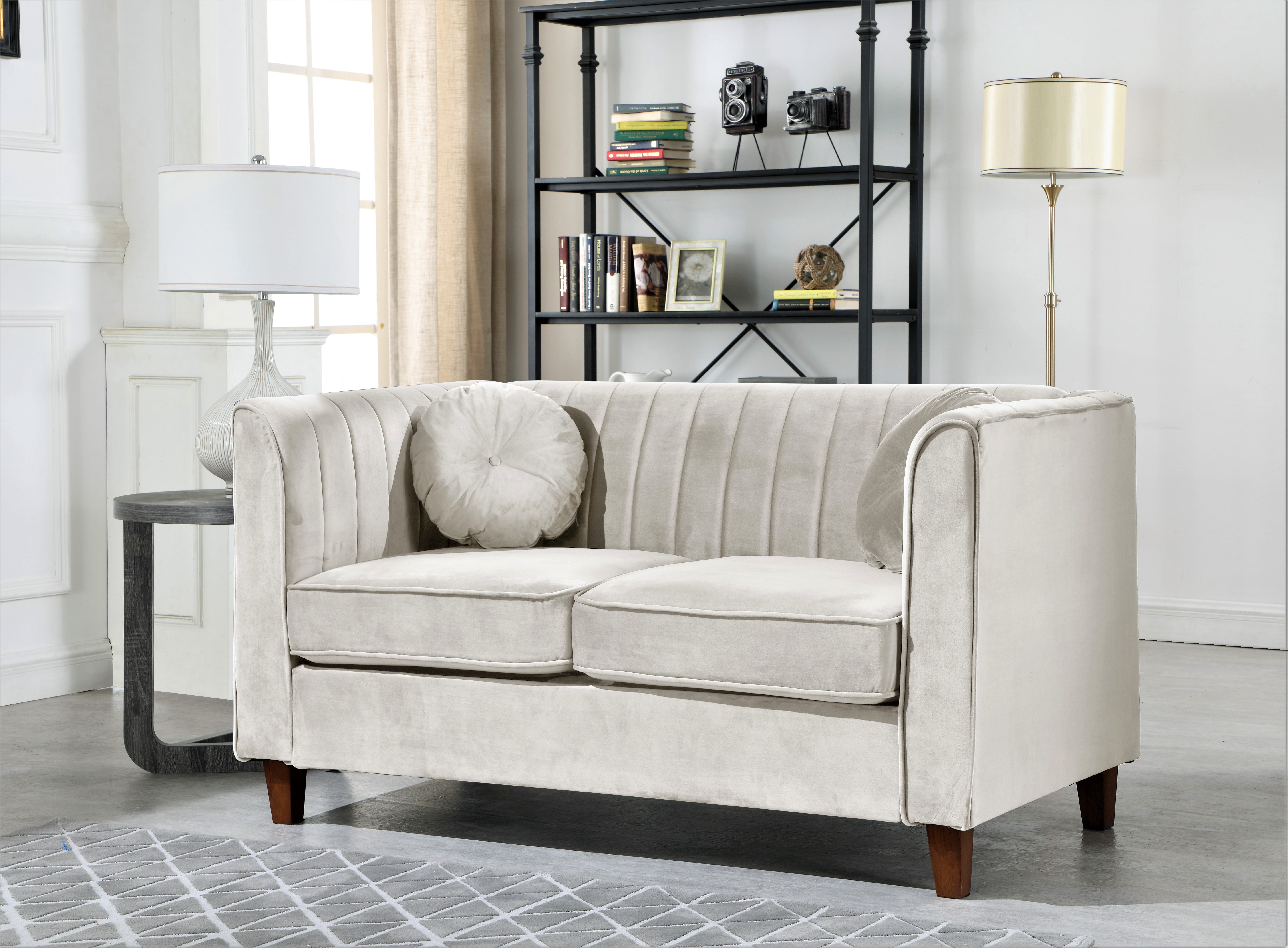 Uspridefurniture Arcola 55'' Velvet Rolled Arm Loveseat, Beige