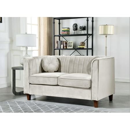 Uspridefurniture Arcola 55'' Velvet Rolled Arm Loveseat, Beige