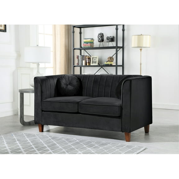 US Pride Furniture Arcola 55'' Velvet Rolled Arm Loveseat-Black