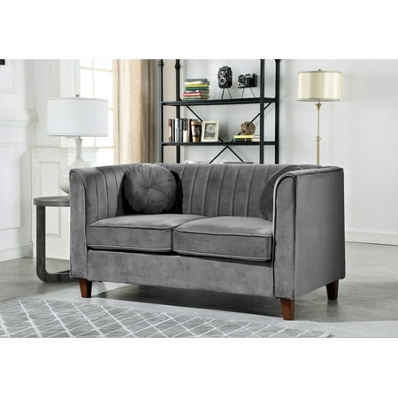 Uspridefurniture Arcola 55'' Velvet Rolled Arm Loveseat,Gray