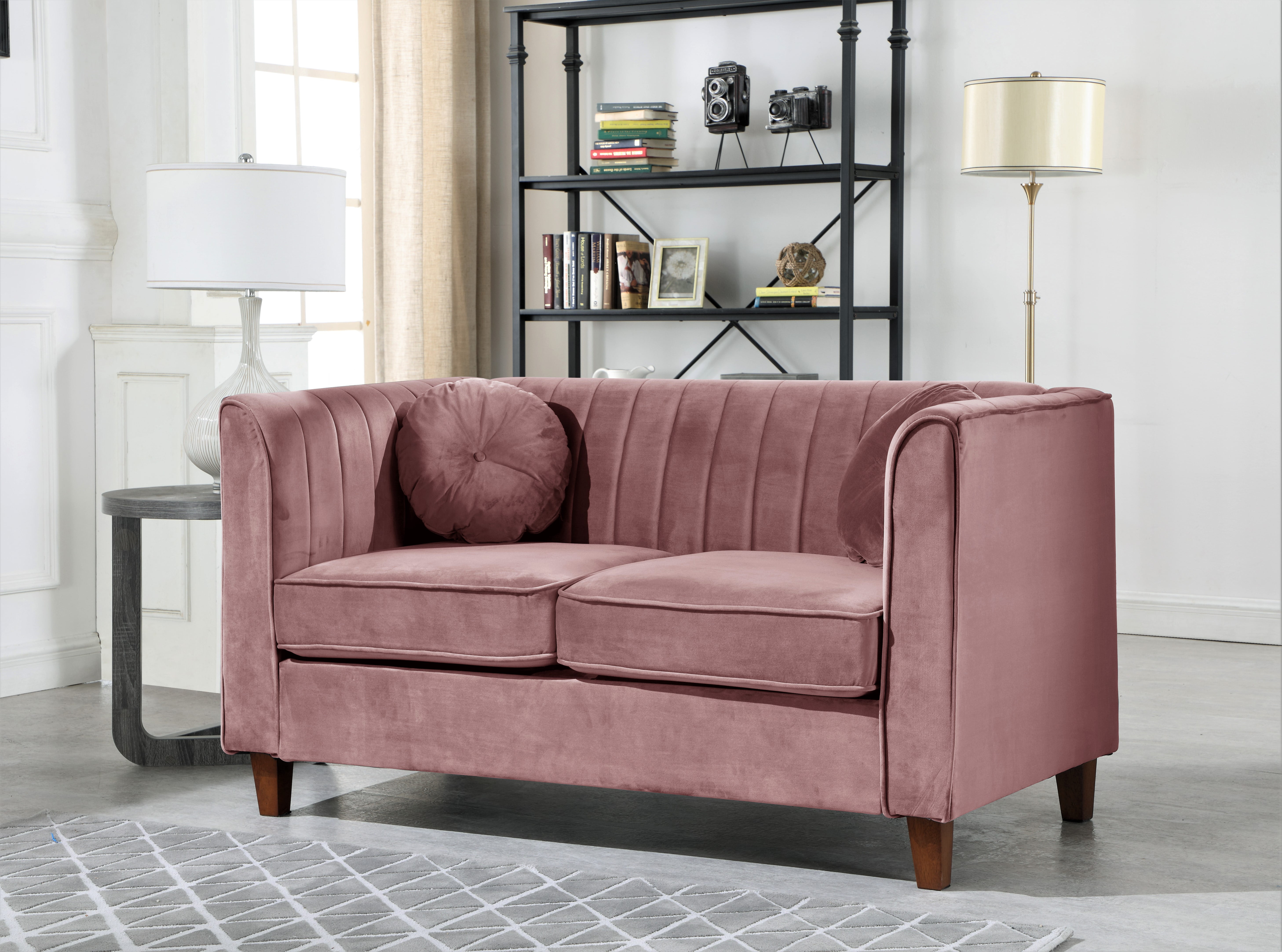 Uspridefurniture Arcola 55'' Velvet Rolled Arm Loveseat,Pink
