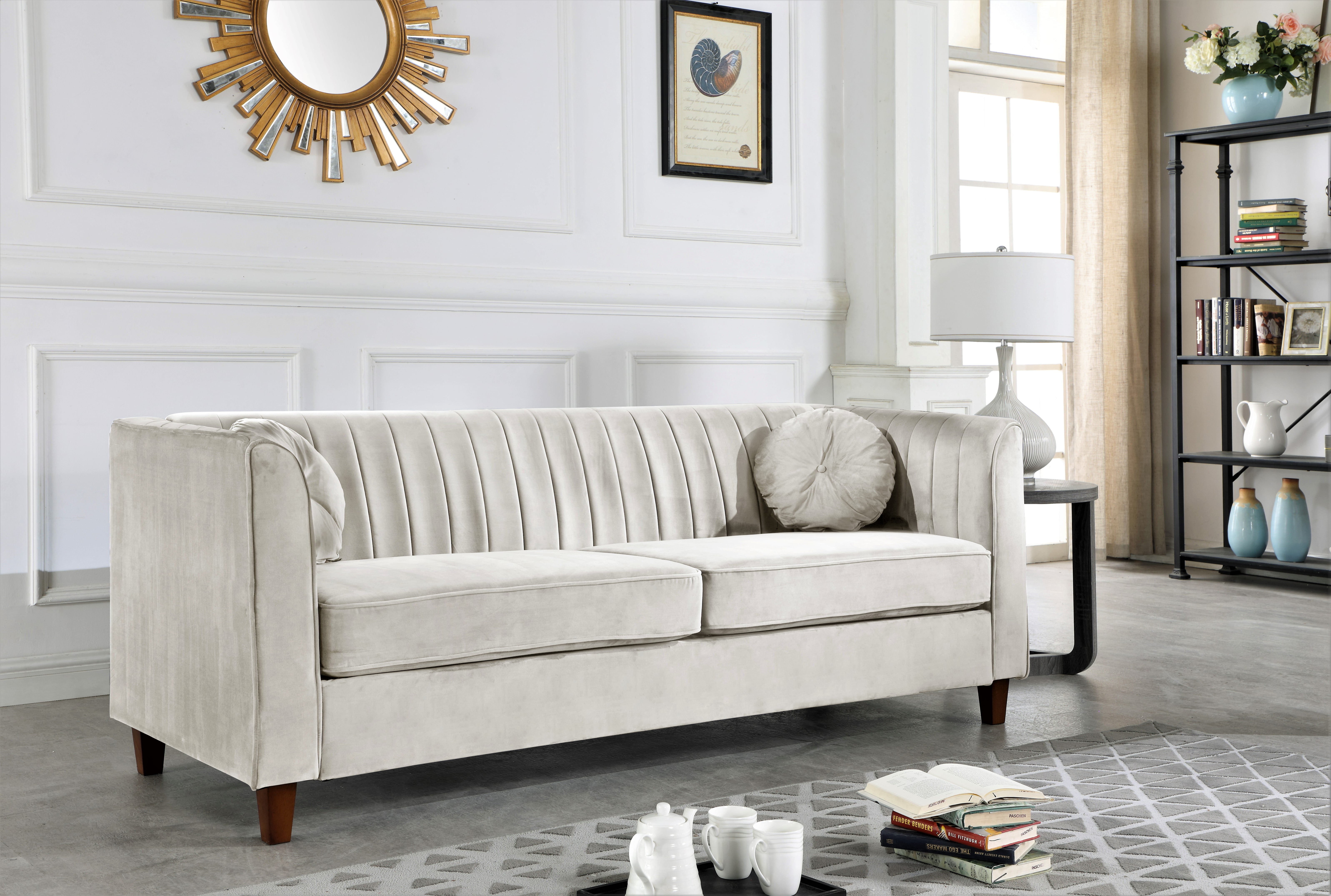 Uspridefurniture Arcola 80.7'' Velvet Rolled Arm Loveseat,Beige