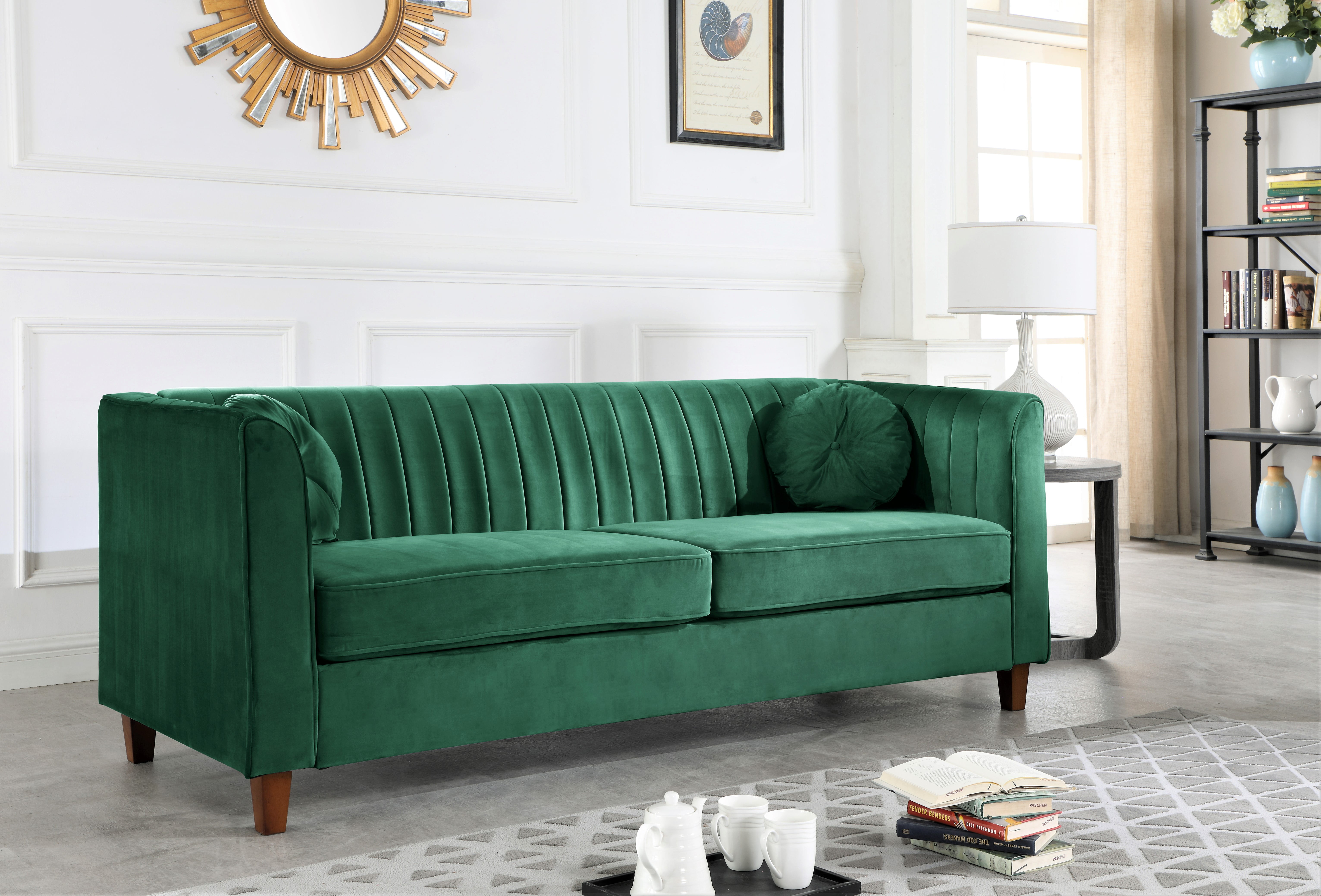 Uspridefurniture Arcola 80.7'' Velvet Rolled Arm Loveseat,Green