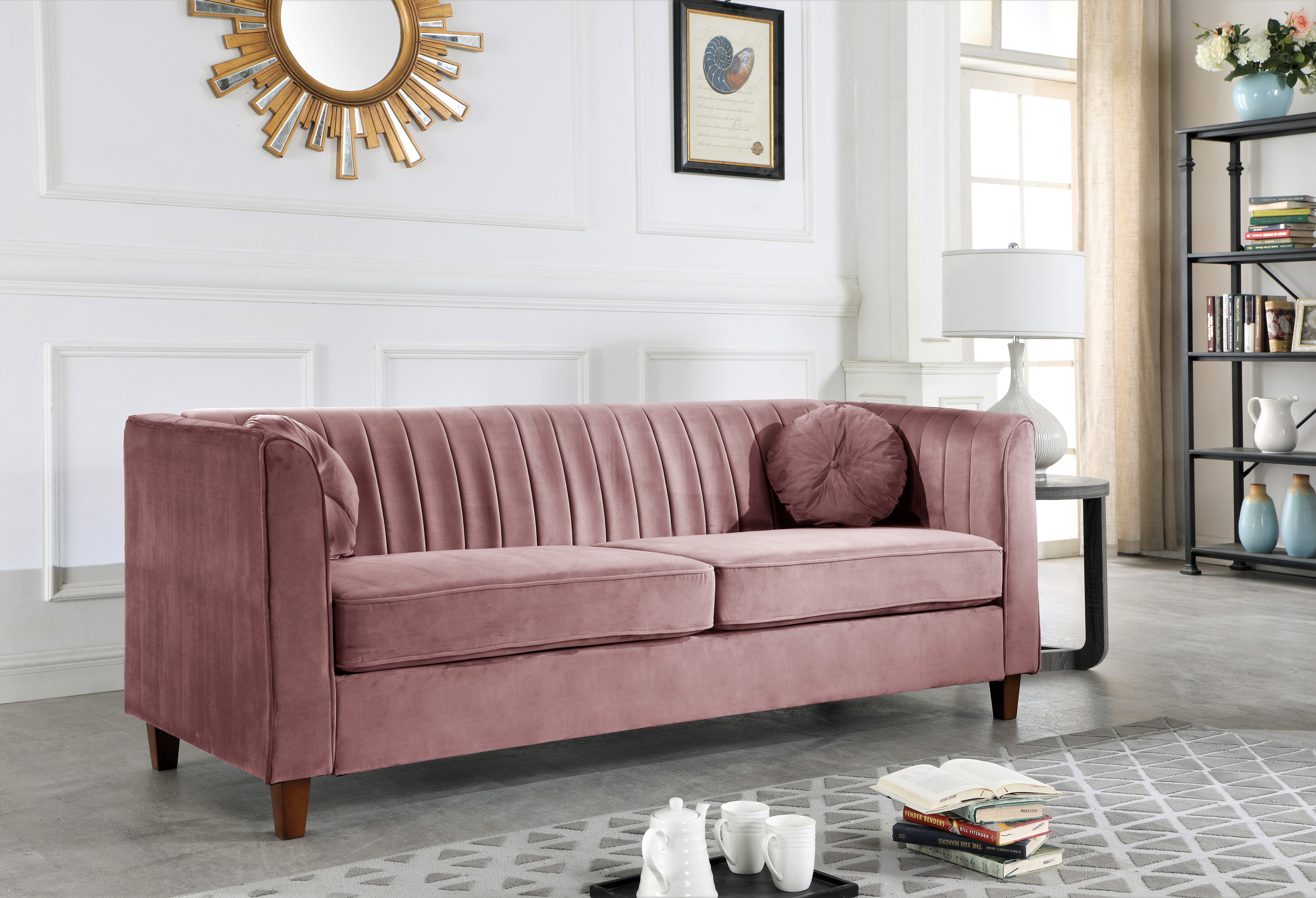 Uspridefurniture Arcola 80.7'' Velvet Rolled Arm Loveseat,Pink