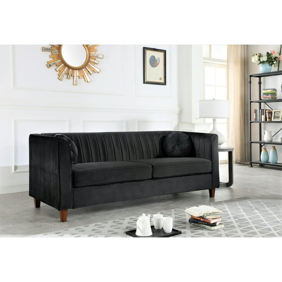 Uspridefurniture Arcola 80.7'' Velvet Rolled Arm Sofa,Black