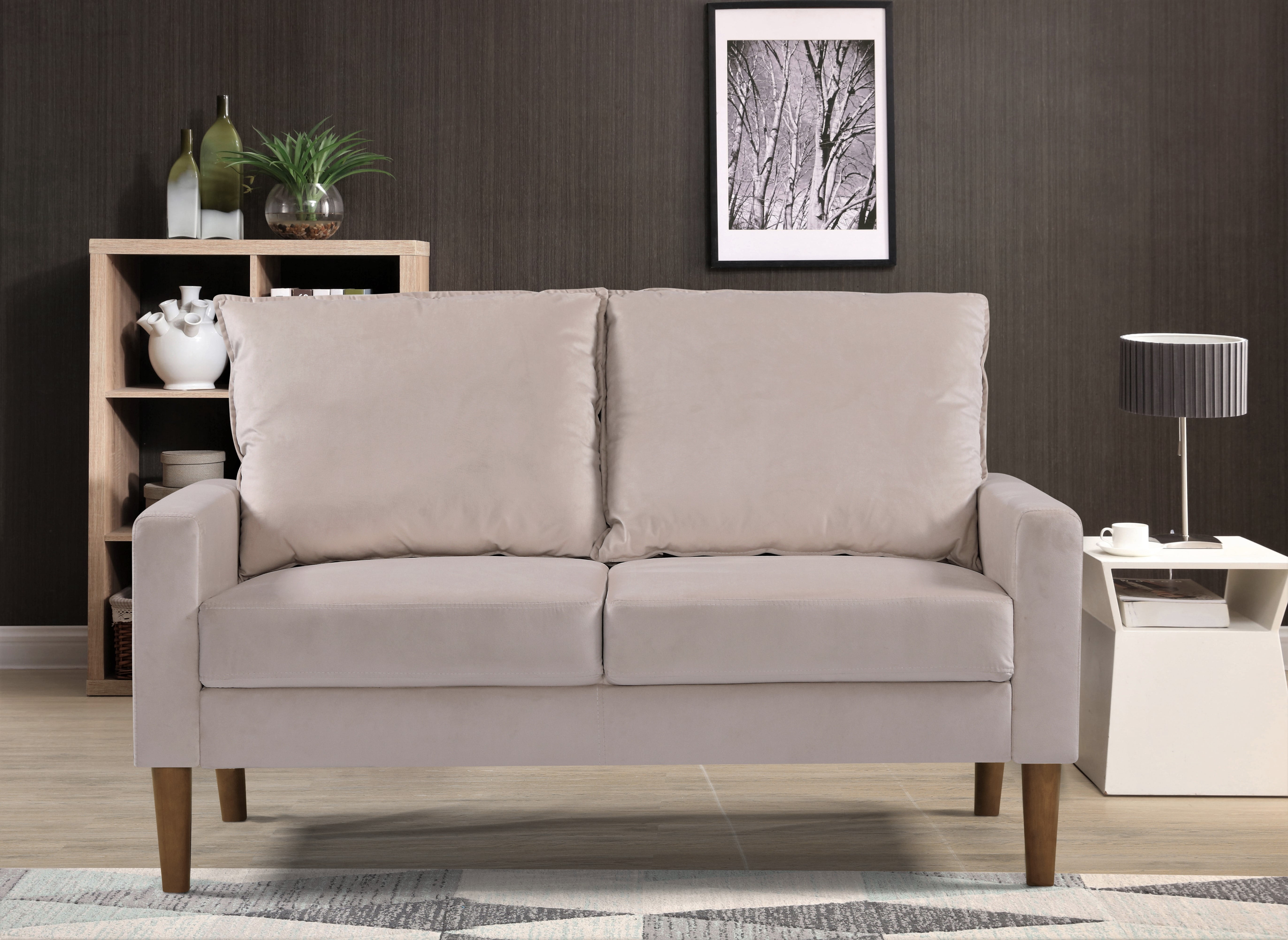 Uspridefurniture Beily 53'' Velvet Square Arm Loveseat,Beige