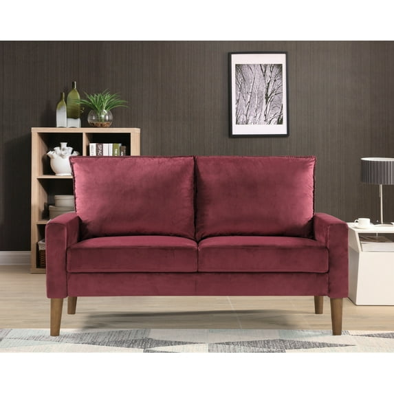 Uspridefurniture Beily 53'' Velvet Square Arm Loveseat, Red