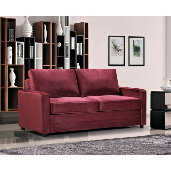 Uspridefurniture Borland 70'' Velvet Square Arm Sofa Bed,Red