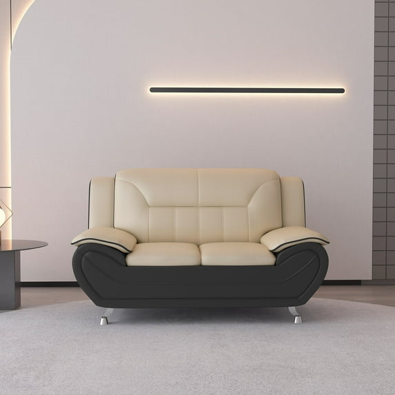 Uspridefurniture Carlock 61.3'' Faux Leather Pillow Top Arm Loveseat,Camel/Black