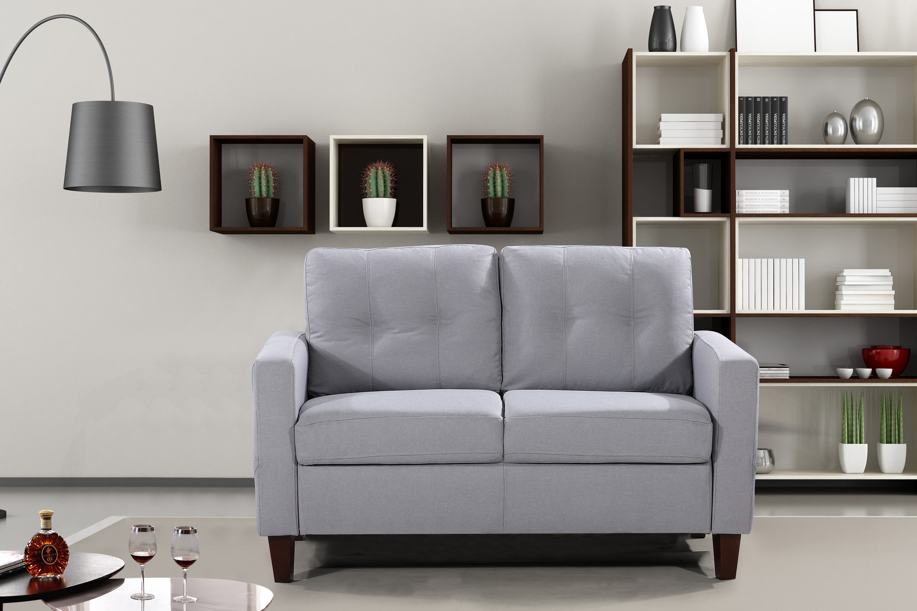 Uspridefurniture Celestia 54.53'' Linen Square Arm Loveseat,Light Gray
