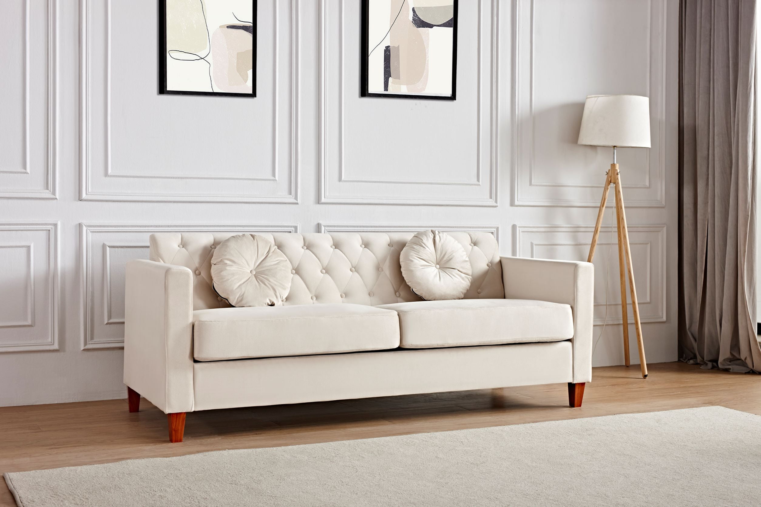 Uspridefurniture Cendejas 59'' Velvet Square Arm Loveseat -Beige