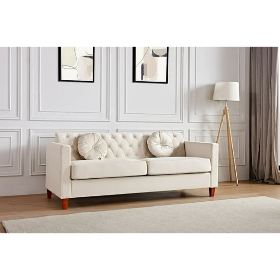 Uspridefurniture Cendejas 59'' Velvet Square Arm Loveseat -Beige