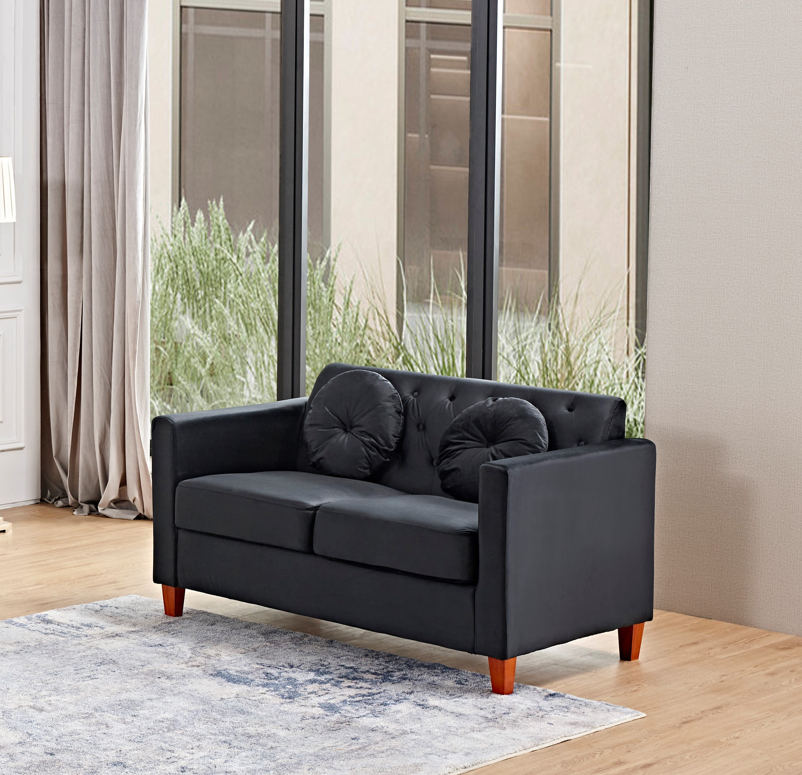 Uspridefurniture Cendejas 59'' Velvet Square Arm Loveseat,Black