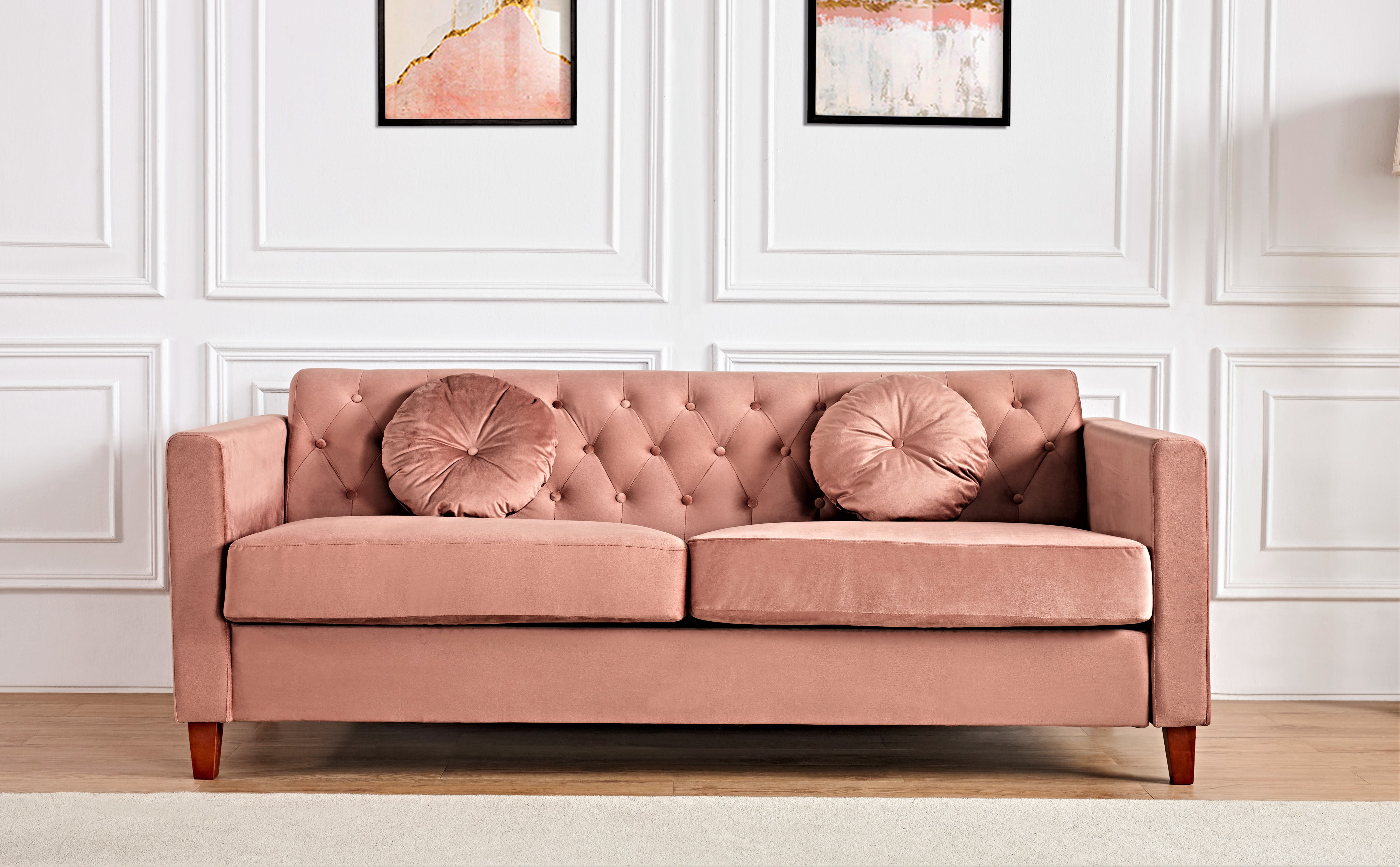 Uspridefurniture Cendejas Pink Velvet Sofa Square Arm Design