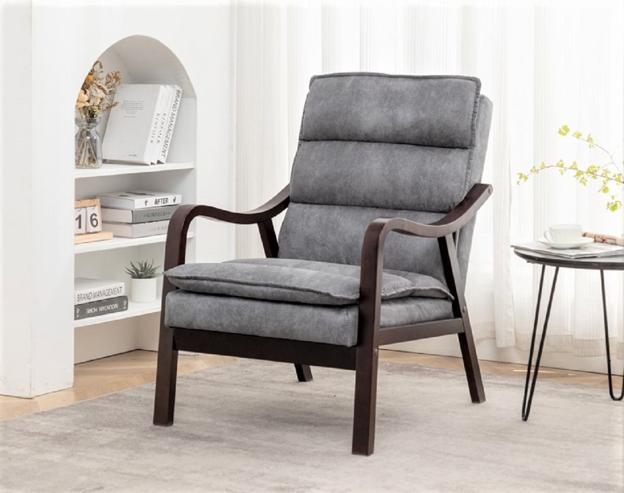 Uspridefurniture Clovis 24.8" Wide Mid-Century Modern Microfiber Armchair, Gray