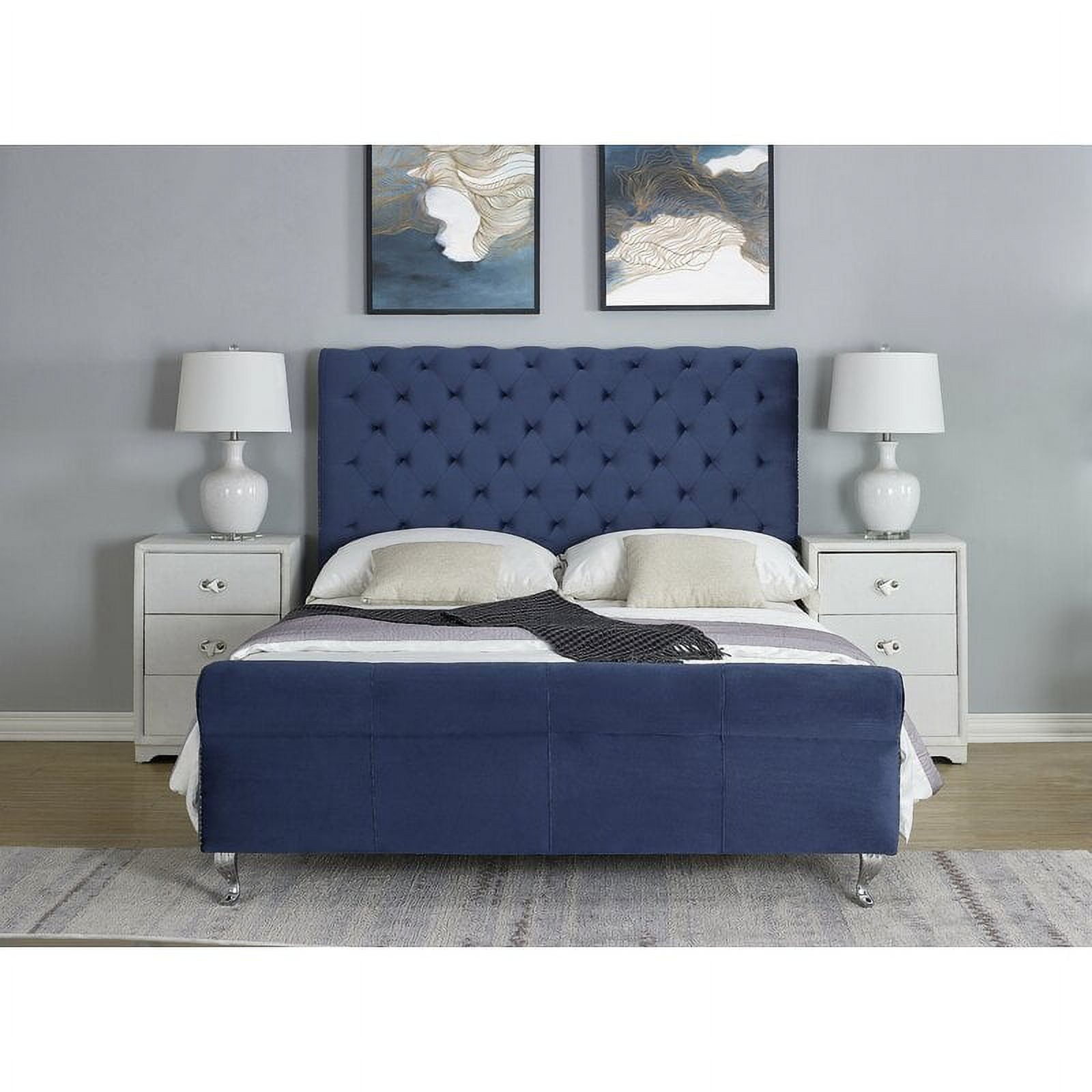 Uspridefurniture Collinsworth Tufted Low Profile Sleigh Velvet Bed