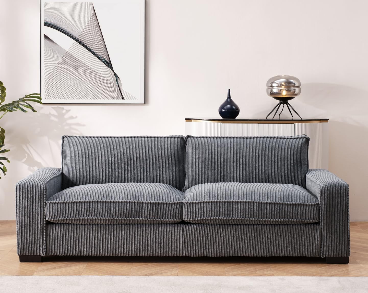 Uspridefurniture Corduroy Luxe Comfortable 3 Seater Couch, Gray