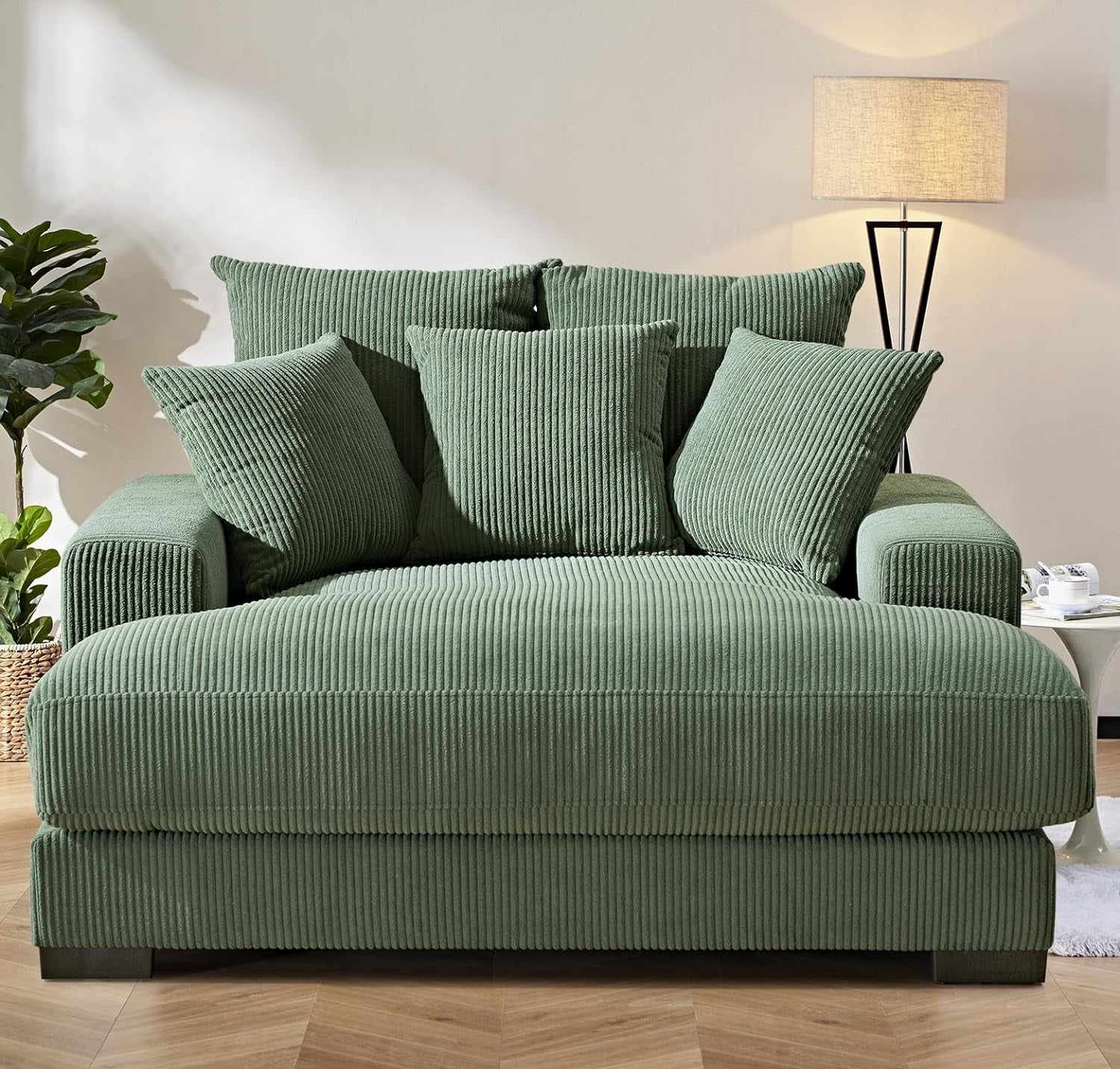 Uspridefurniture Corduroy Luxe Upholstered Chaise Lounge Sofa, Green