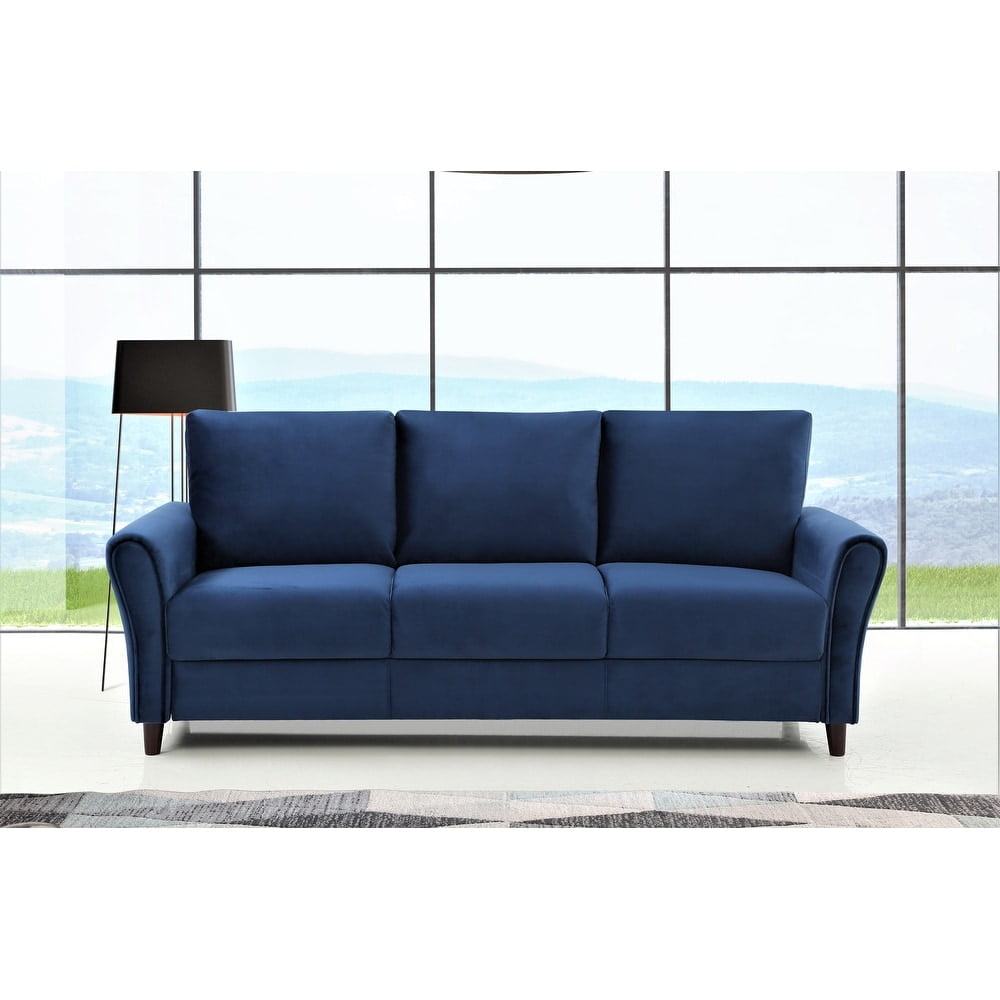 Uspridefurniture Corel 80.31" Flared Arm Dark Blue Velvet Sofa
