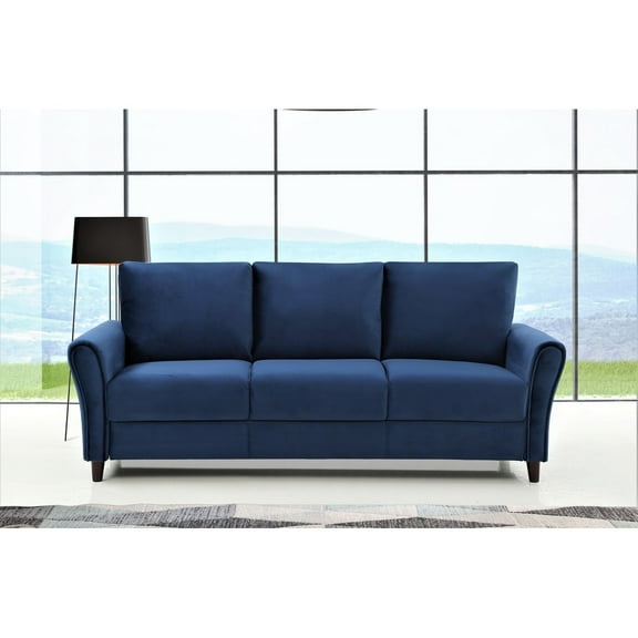 Uspridefurniture Corel 80.31" Flared Arm Dark Blue Velvet Sofa