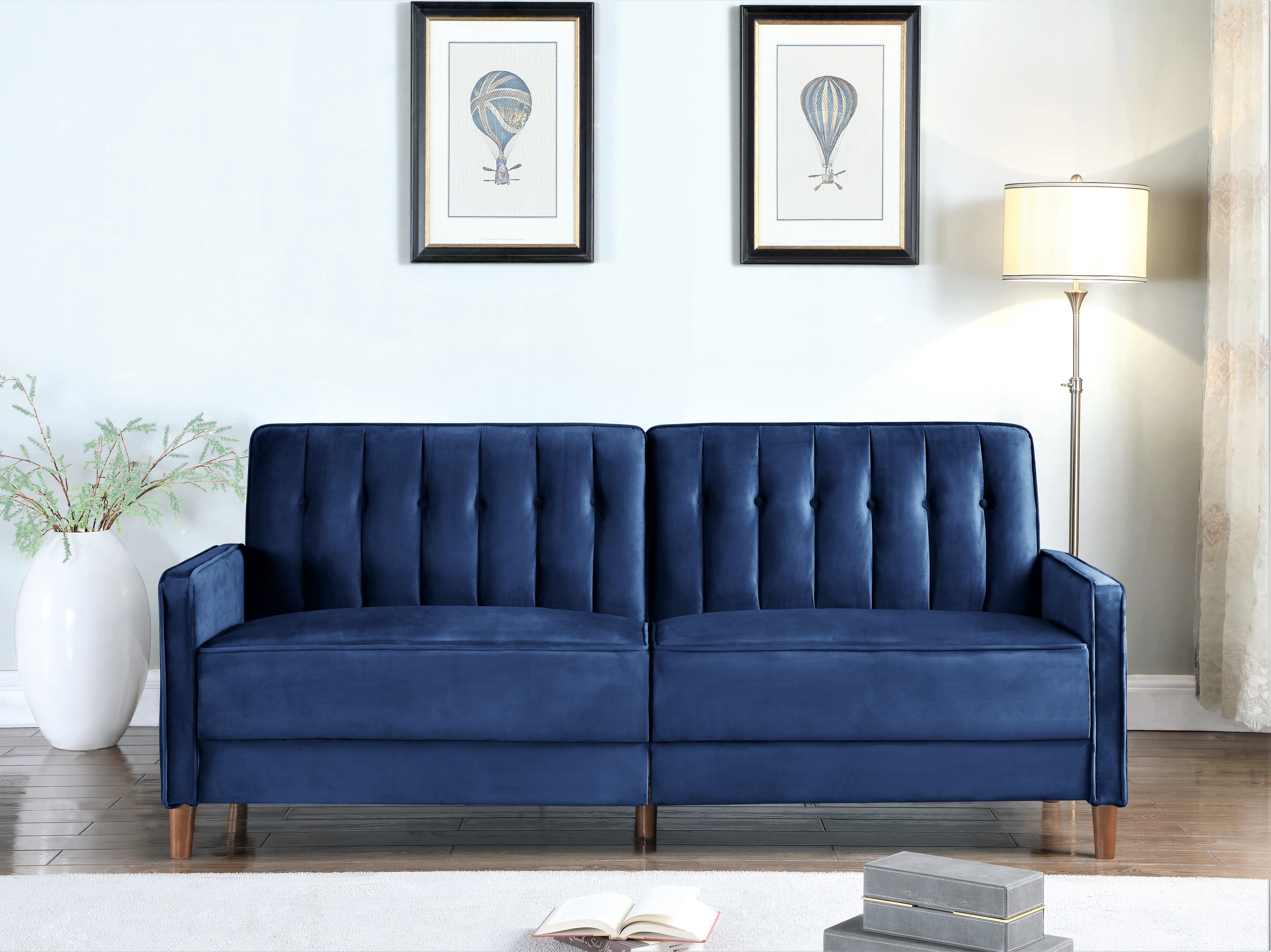 Uspridefurniture Cornell 81'' Velvet Square Arm Sleeper,Blue