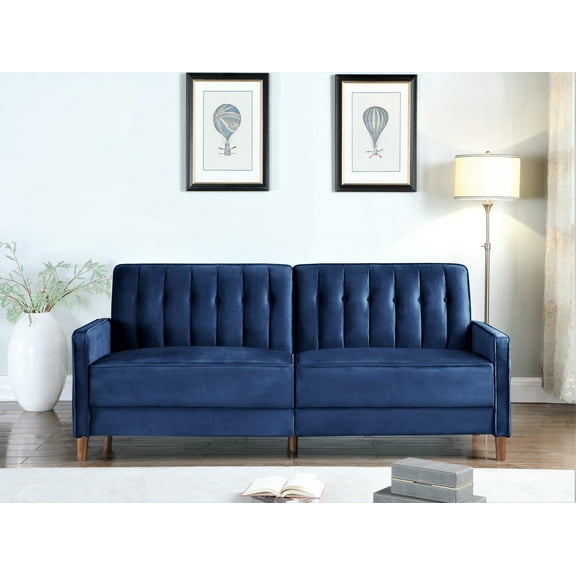 Uspridefurniture Cornell 81'' Velvet Square Arm Sleeper,Blue
