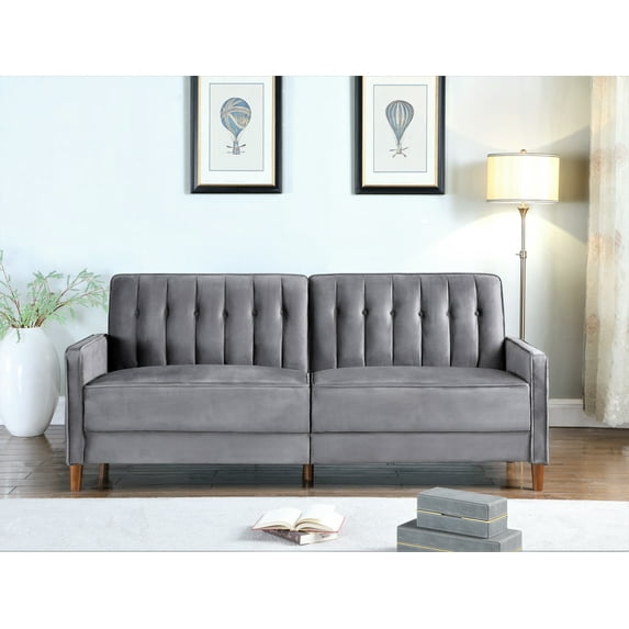 Uspridefurniture Cornell 81'' Velvet Square Arm Sleeper, Gray