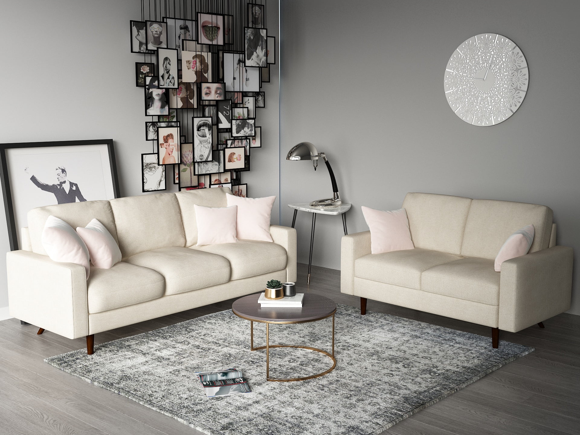 Uspridefurniture Craigmont 2Pcs Standard Living Room Set, Sofa Loveseat,Beige
