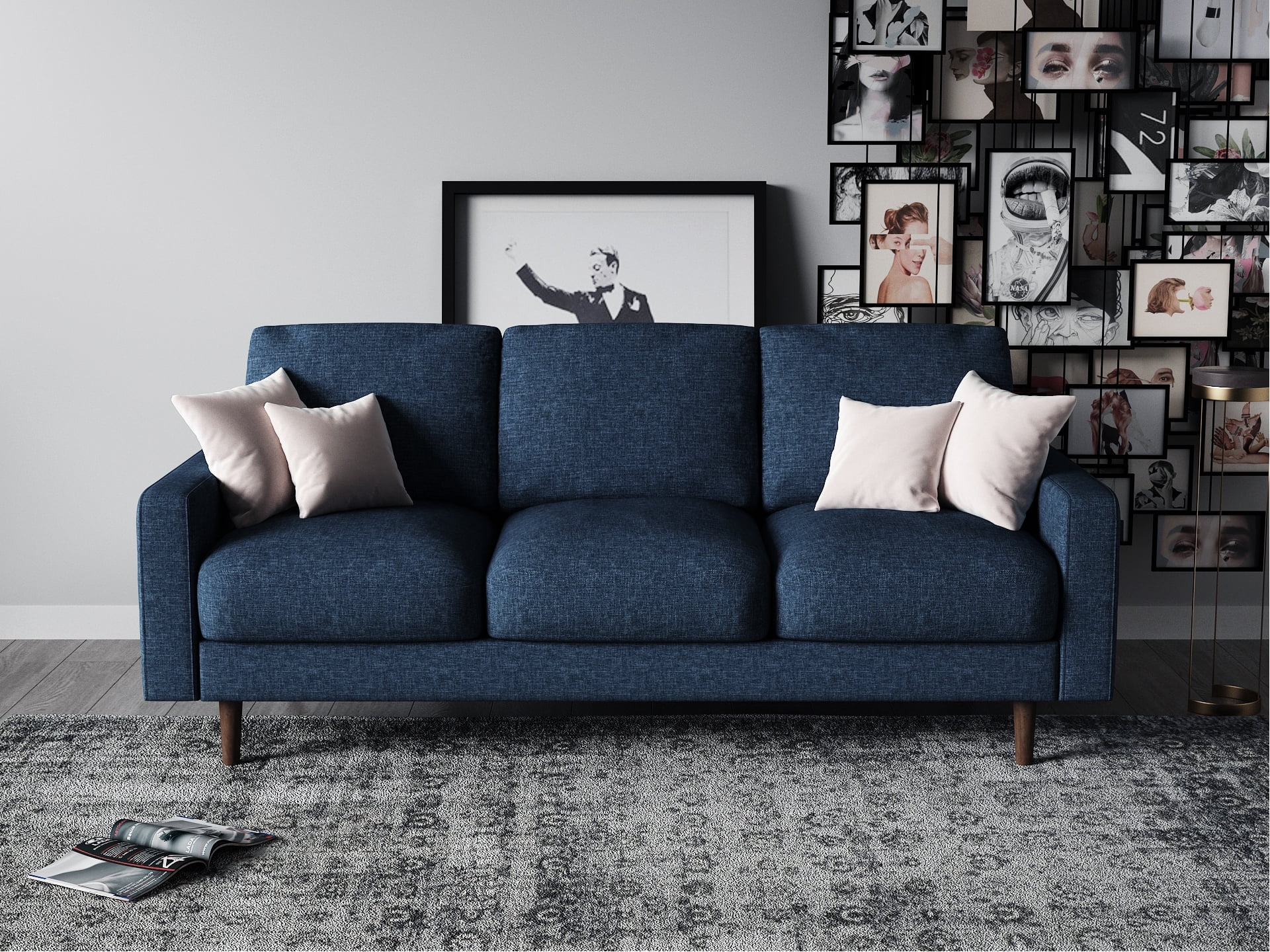 Uspridefurniture Craigmont 71.7'' Square Arm Sofa,Blue