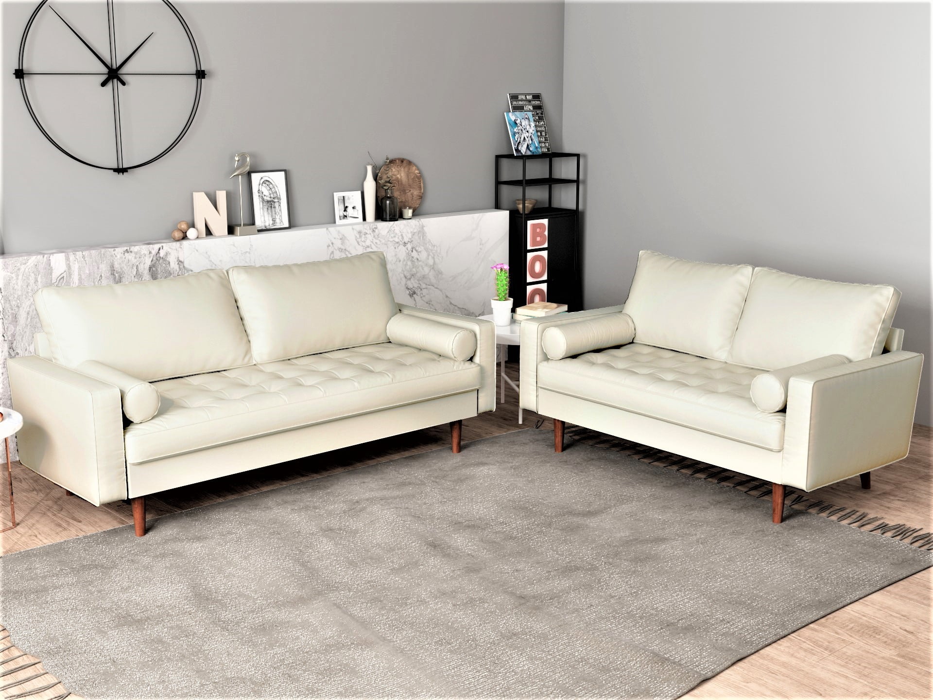 Uspridefurniture Darby 2 Piece Faux Leather Foam Living Room Set, sofa & loveseat