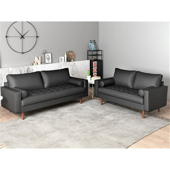 Uspridefurniture Darby 2Pcs Faux Leather Foam Living Room Set,Black