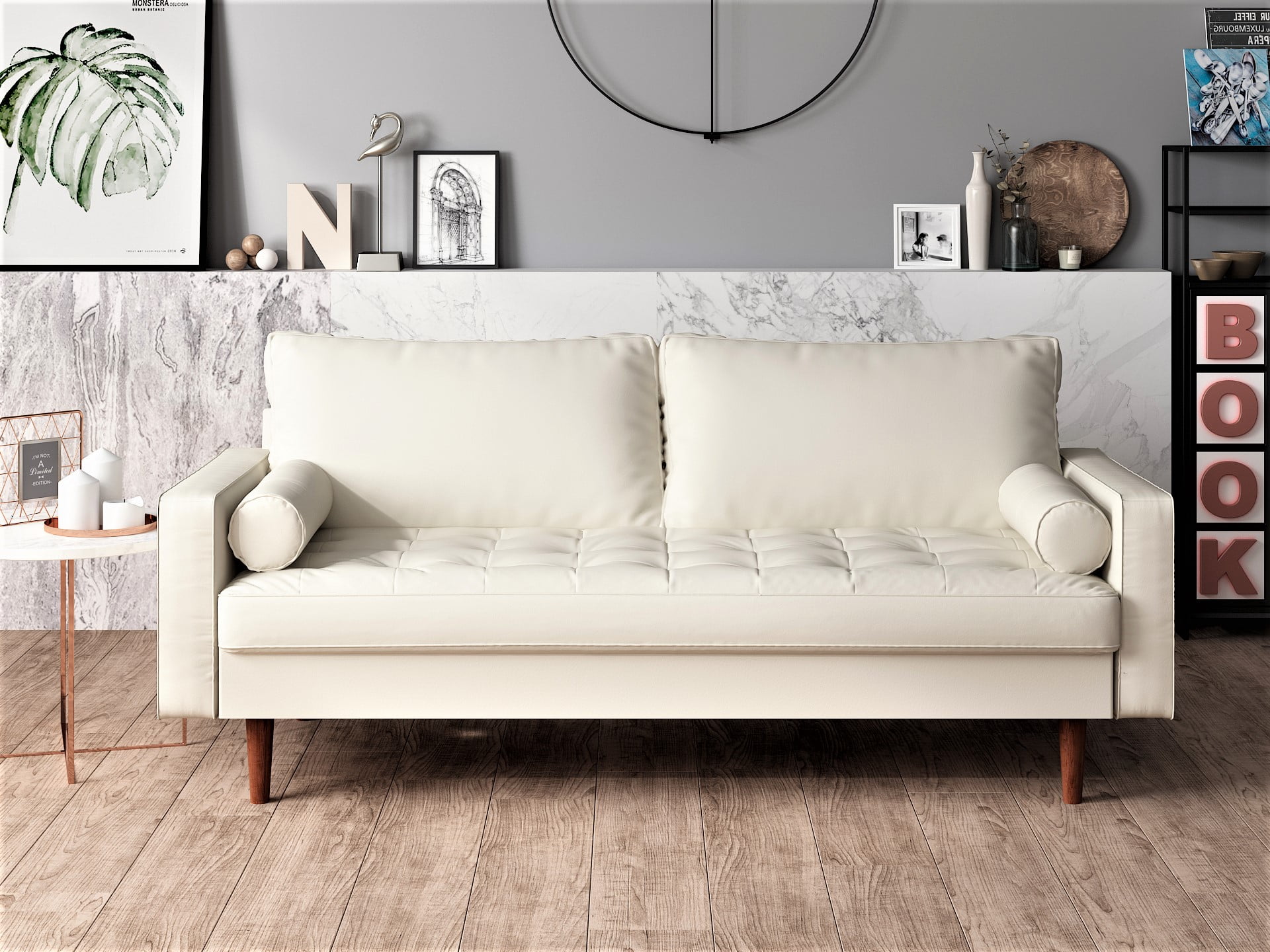 Uspridefurniture Darby 69.7'' Faux Leather Square Arm Sofa,Beige