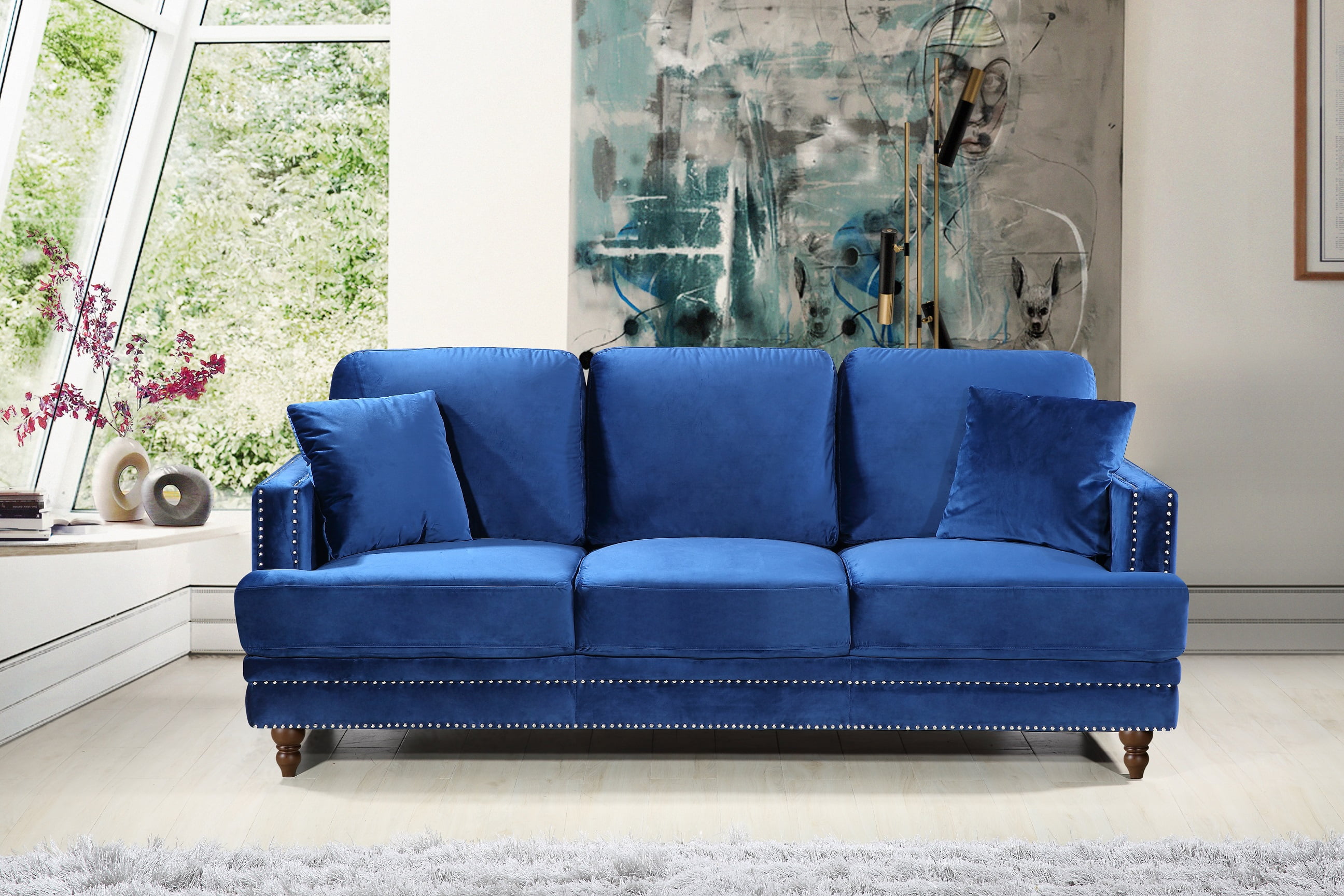 Uspridefurniture Emanuel Sofa, Blue Velvet