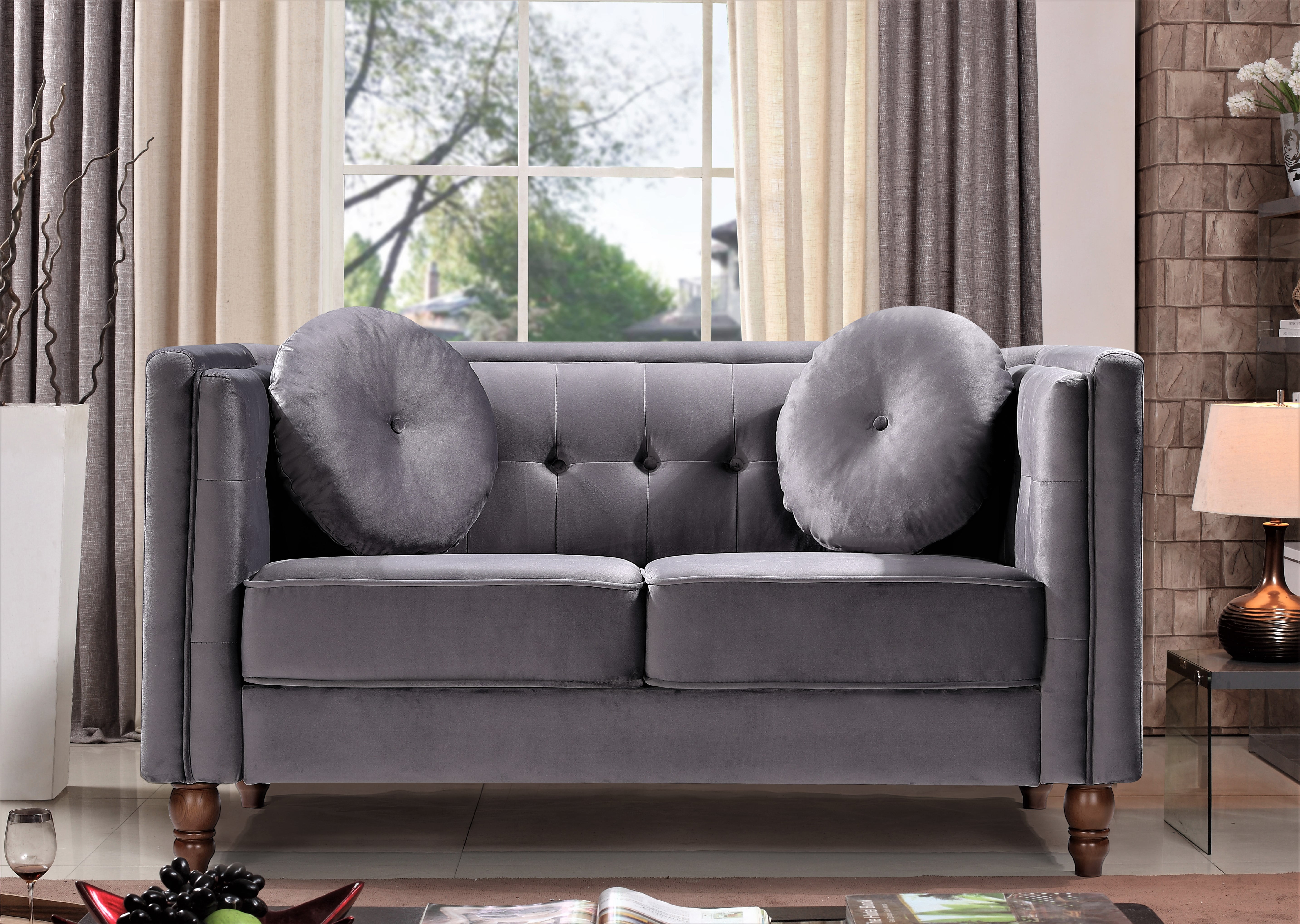 Uspridefurniture Evendale Velvet Loveseat, Gray