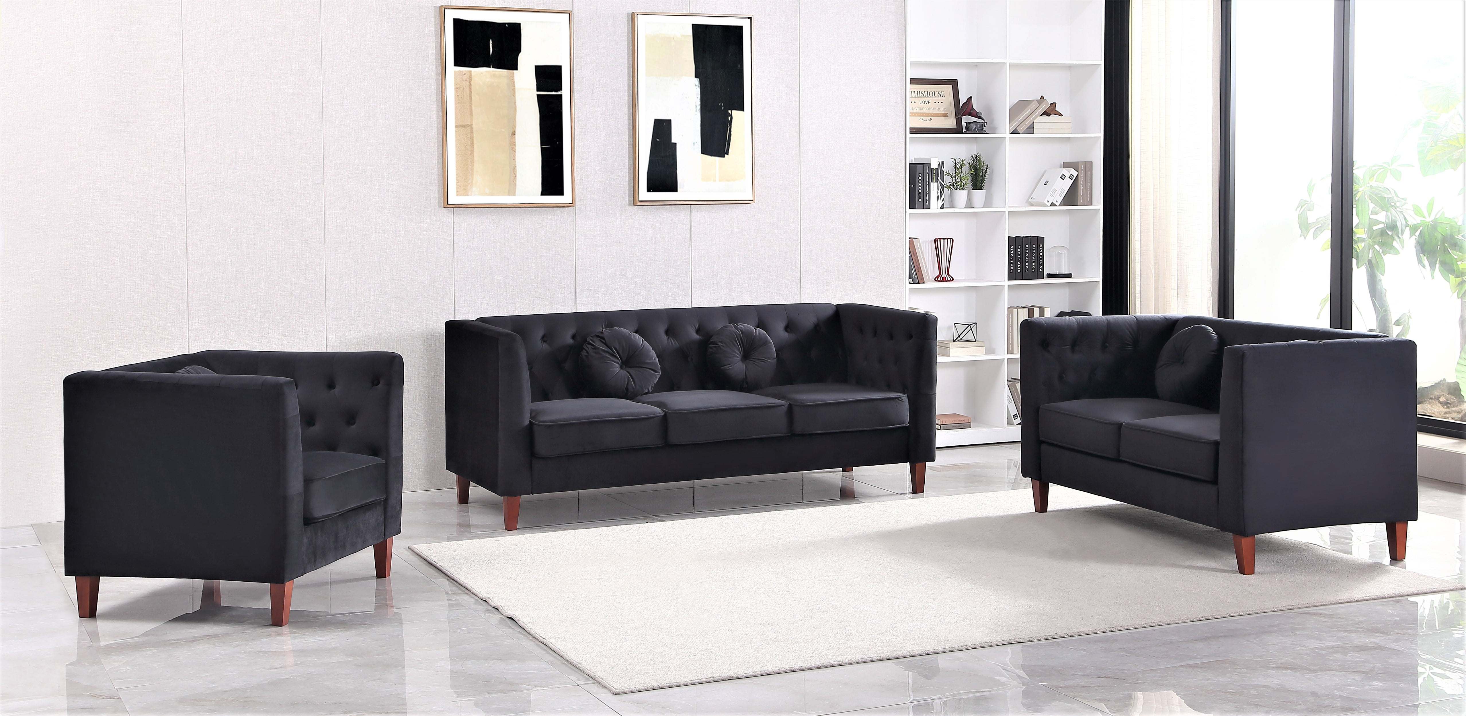 Uspridefurniture Fancher Kittleson Classic 3Pcs Living Room Set,Black