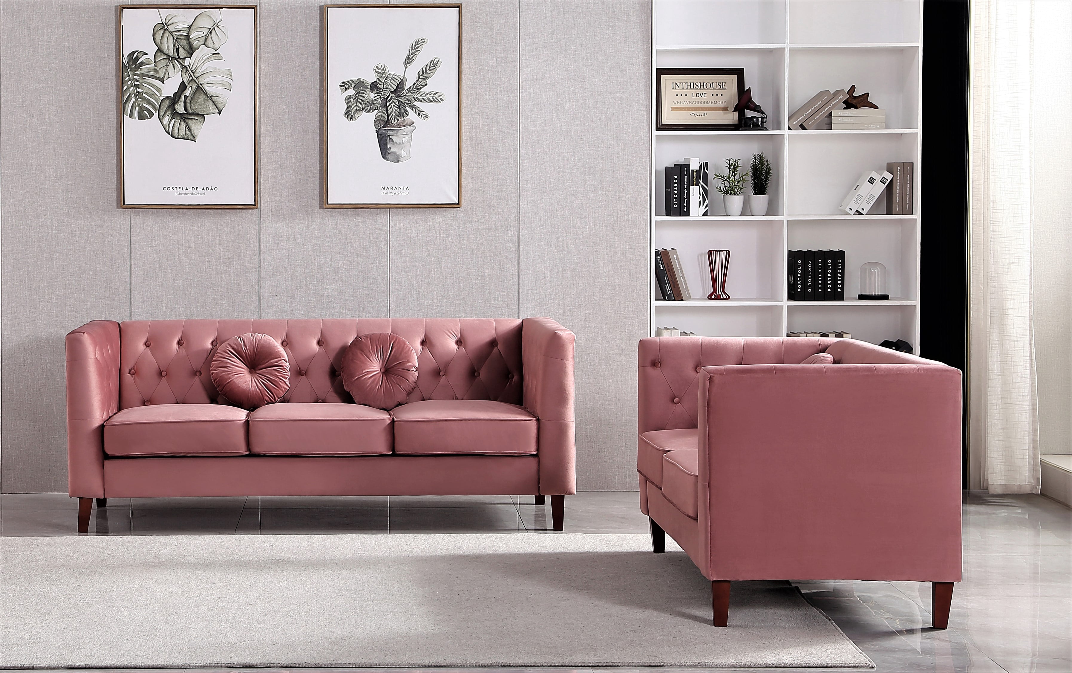 Uspridefurniture Fancher Kittleson Classic Chesterfield Velvet 2 Pieces Livingroom Set, Sofa & Loveseat