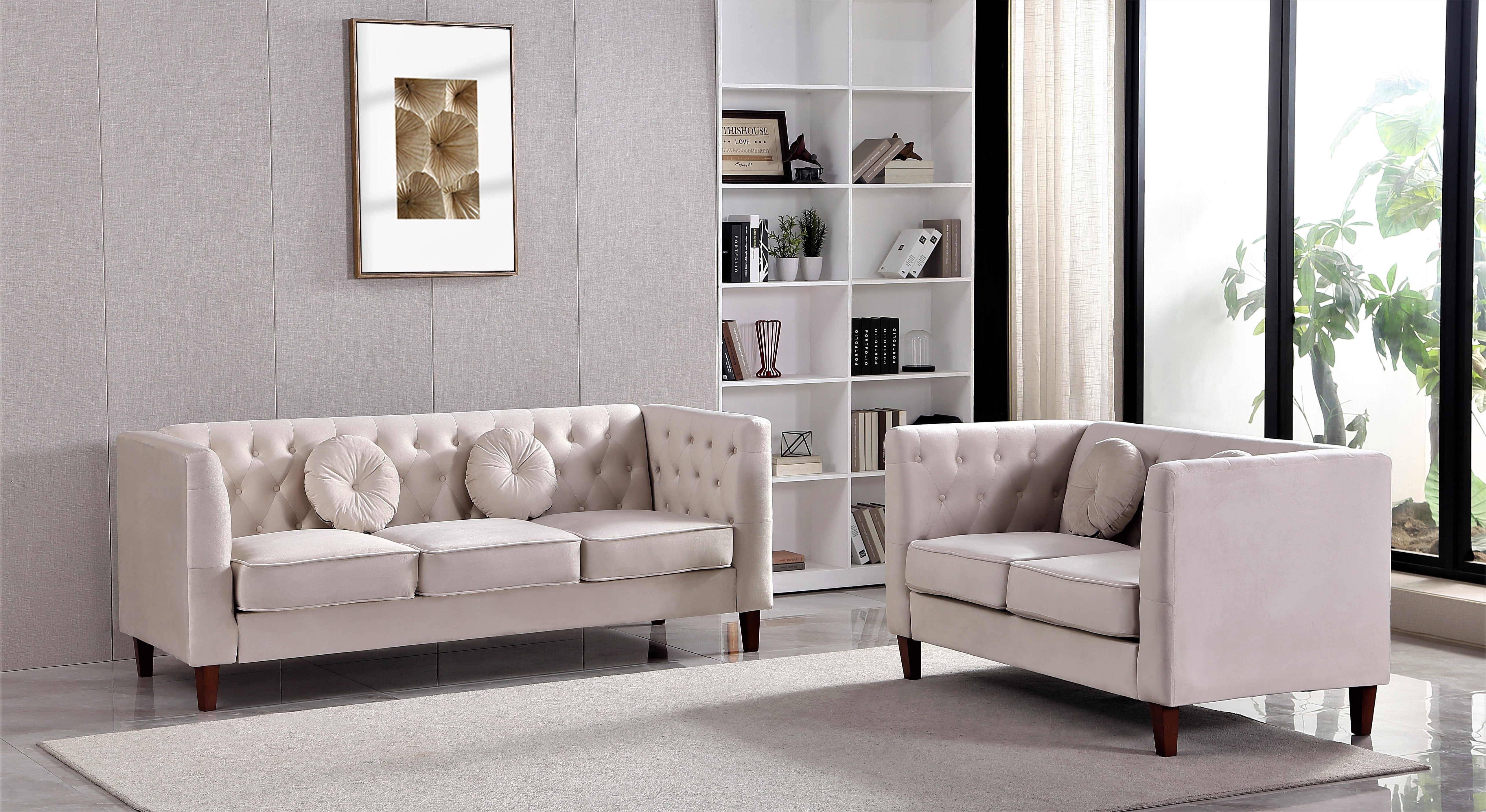 Uspridefurniture Fancher Kittleson Velvet Classic 2Pcs Living Room Set,Beige