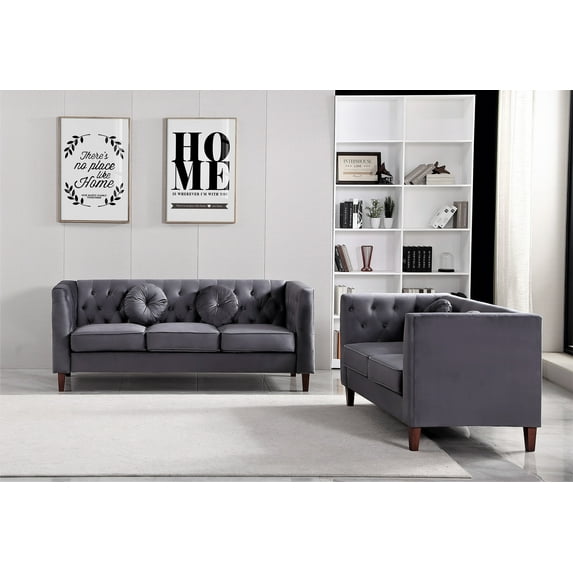 Uspridefurniture Fancher Kittleson Velvet Classic 2Pcs Livingroom Set, Gray