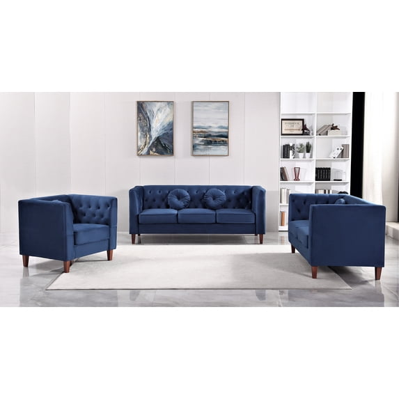 Uspridefurniture Fancher Kittleson Velvet Classic 3Pcs Living Room Set,Blue