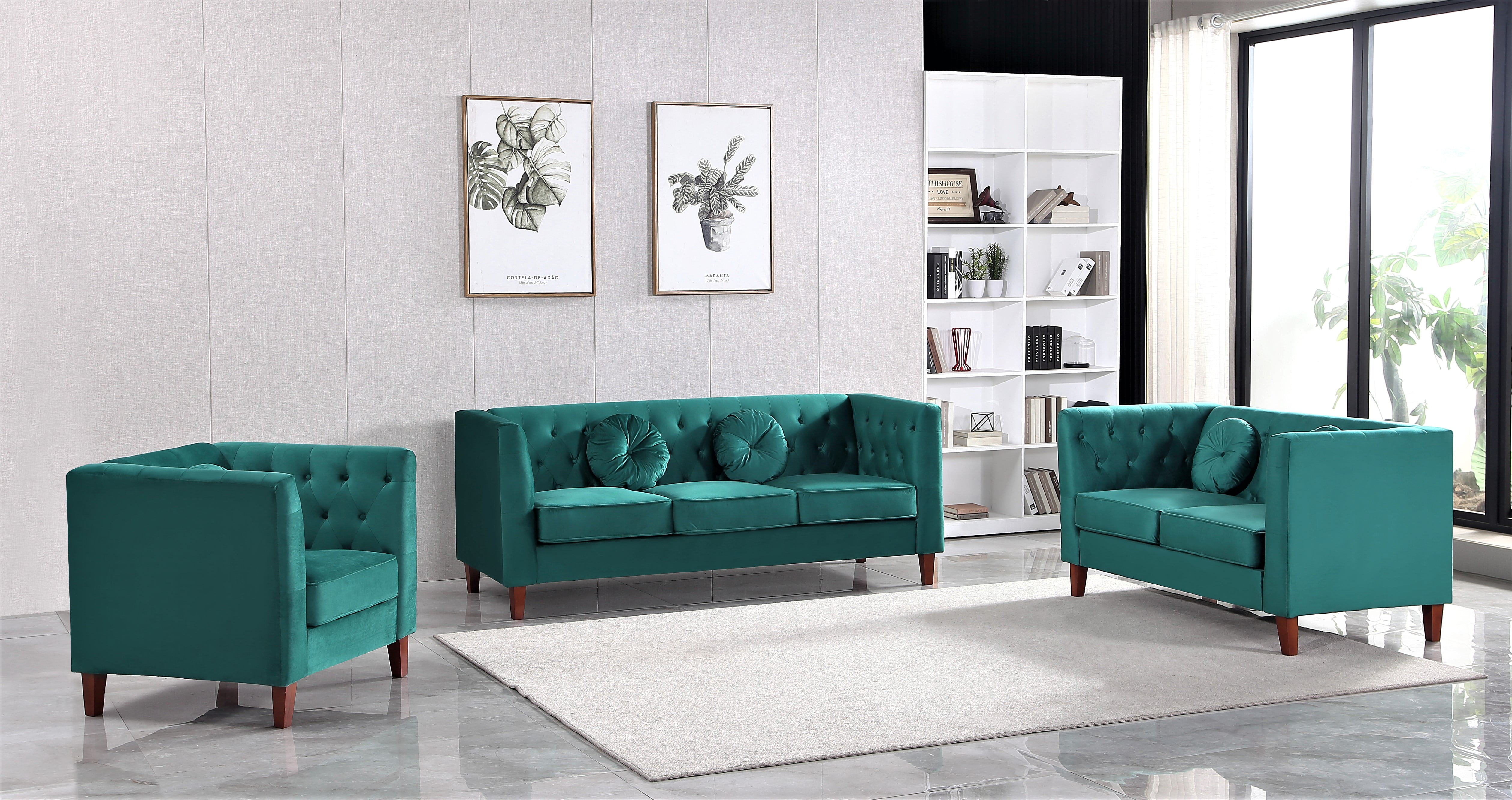 Uspridefurniture Fancher Kittleson Velvet Classic 3Pcs Livingroom Set,Green