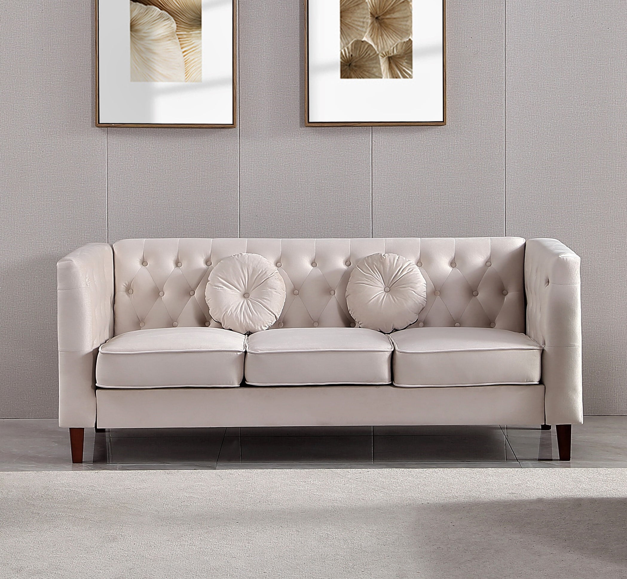 Uspridefurniture Fancher Kittleson Velvet Classic Chesterfield Sofa -Beige