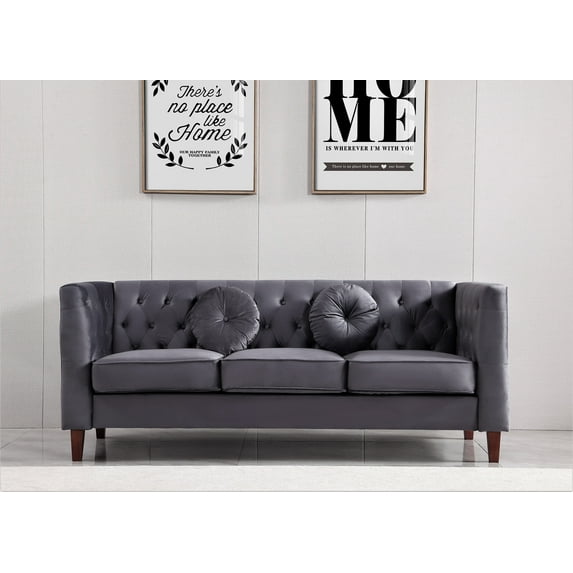 Uspridefurniture Fancher Kittleson Velvet Classic Chesterfield Sofa, Gray