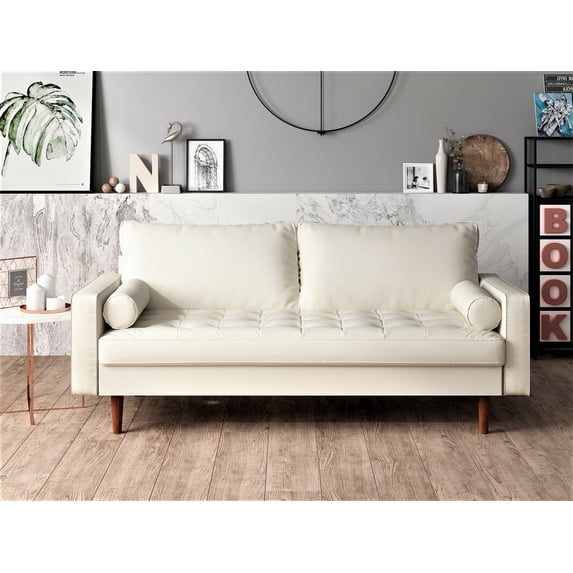 Uspridefurniture Faux Leather Back Support Mid Century Sofa, White