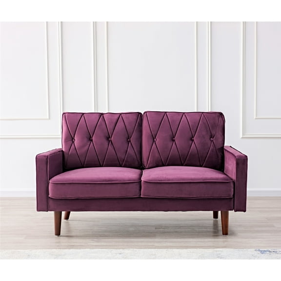 Uspridefurniture Feemster 57.5'' Velvet Square Arm Loveseat, Eggplant