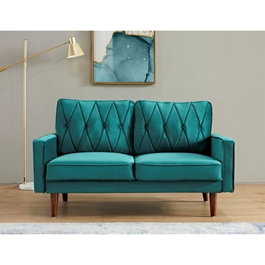 US Pride Furniture Feemster 57.5'' Velvet Square Arm Loveseat for Living Room, Green