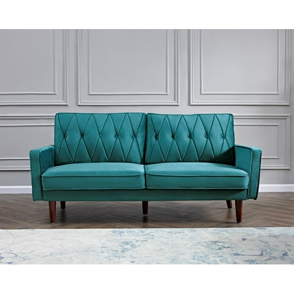 US Pride Furniture Feemster 69.3'' Velvet Square Arm Sofa, Blue/Green