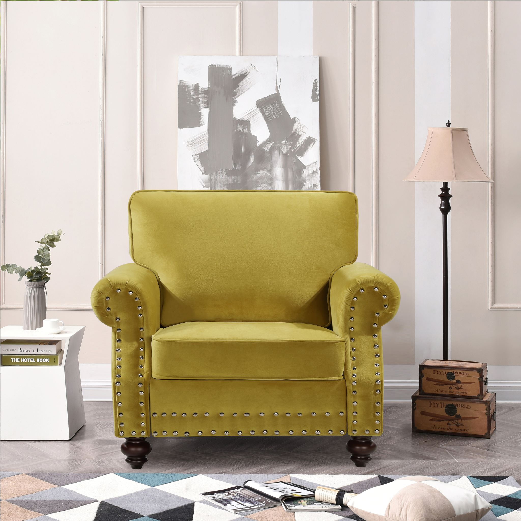 Uspridefurniture Fegley 37.79'' Wide Velvet Tufted Armchair Yellow