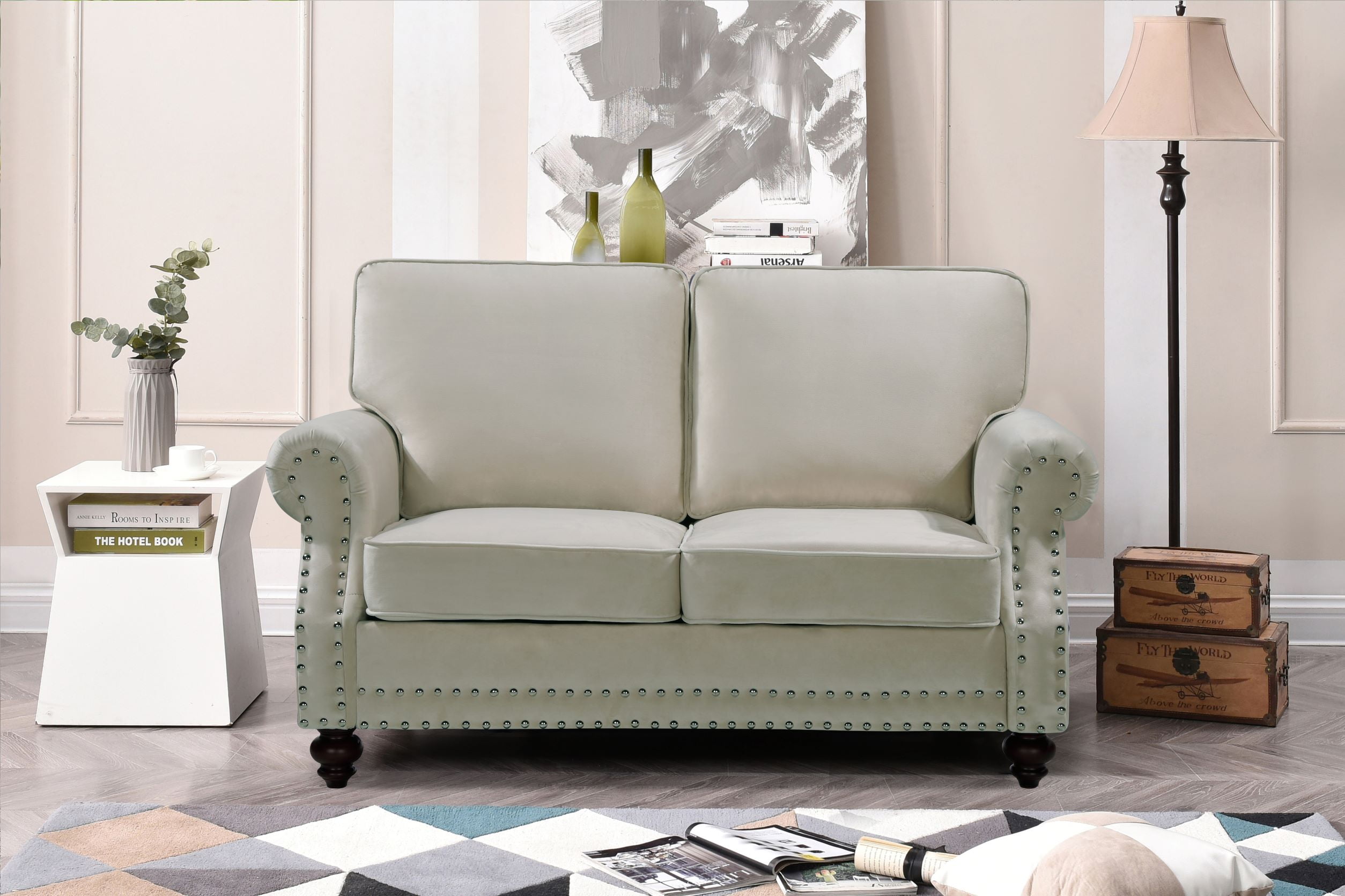 Uspridefurniture Fegley 61.42'' Velvet Rolled Arm Loveseat -Beige