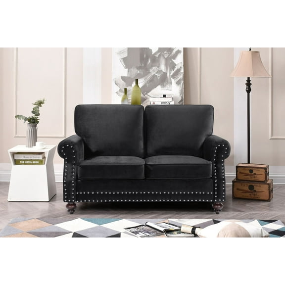 Uspridefurniture Fegley 61.42'' Velvet Rolled Arm Loveseat -Black